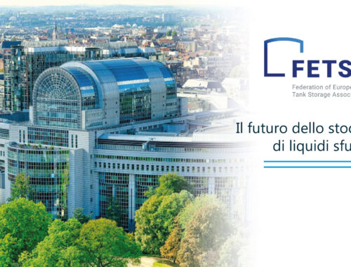 parlamento di bruxelles e logo fetsa - il futuro dello stoccaggio di liquidi sfusi