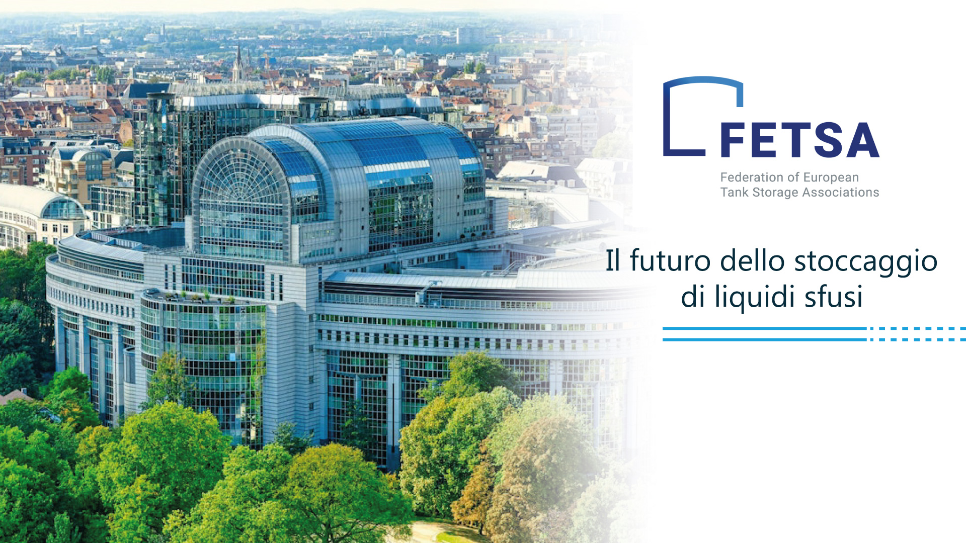 parlamento di bruxelles e logo fetsa - il futuro dello stoccaggio di liquidi sfusi